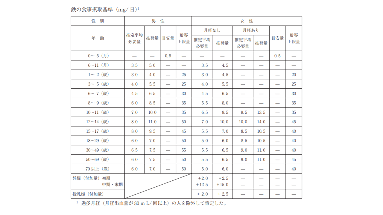 鉄の食事摂取基準